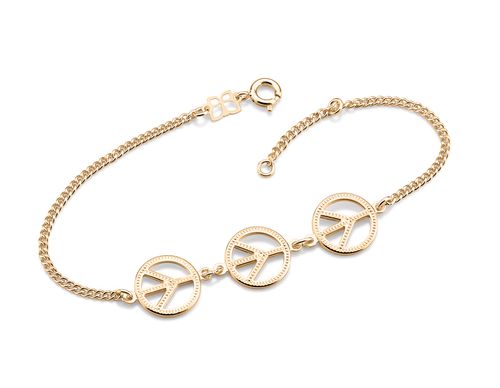 PULSEIRA BANHADA A OURO 18K COMPOSTA PELO SÍMBOLO PAZ E AMOR