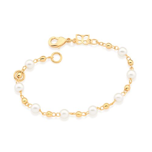 PULSEIRA INFANTIL BANHADA A OURO 18K COM ESFERAS E PÉROLAS