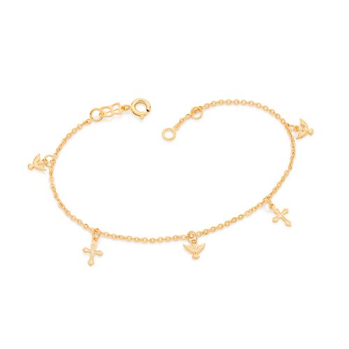 PULSEIRA COM ESPÍRITOS SANTOS E CRUZES BANHADA A OURO 18K