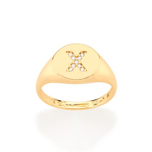 ANEL DEDO MINDINHO LETRA BANHADO A OURO 18K-LETRA X