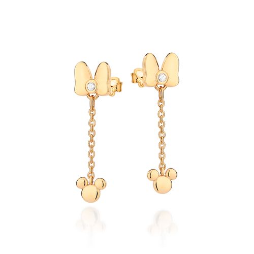 BRINCO PÊNDULO LAÇO MINNIE BANHADO A OURO 18K COM ZIRCÔNIAS