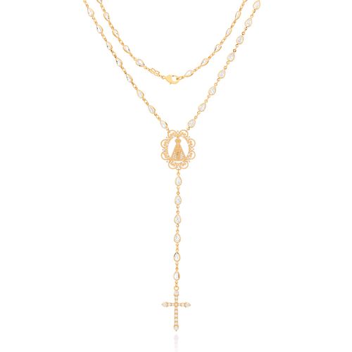 TERÇO NOSSA SENHORA APARECIDA BANHADO A OURO 18K COM ZIRCÔNIAS