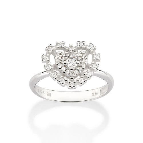 ANEL COM CORAÇÃO DE PRATA 925 COM ZIRCÔNIAS