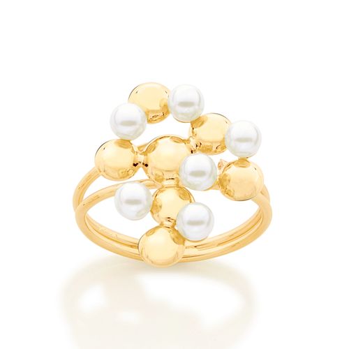ANEL DUPLO BANHADO A OURO 18K COM PÉROLAS