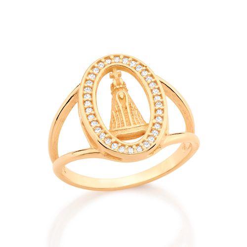 ANEL BANHADO A OURO 18K NOSSA SENHORA APARECIDA COM ZIRCÔNIAS