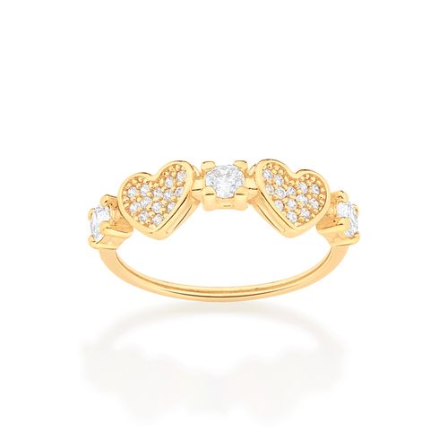 ANEL SKINNY CORAÇÕES BANHADO A OURO 18K COM ZIRCÔNIAS