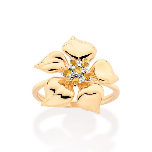 ANEL SKINNY LÍRIO AMARELO BANHADO A OURO 18K COM ZIRCÔNIAS E APLICAÇÃO DE RHODIUM