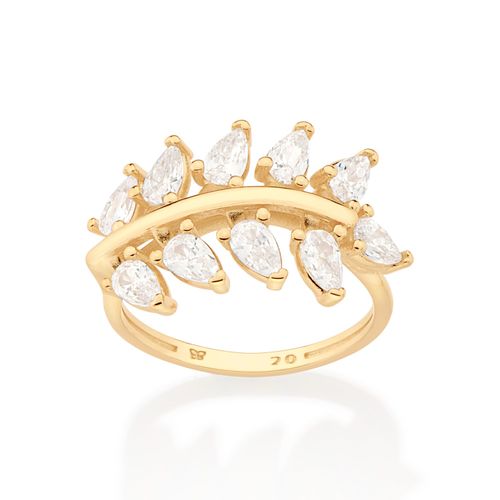 ANEL FOLHA BANHADO A OURO 18K COM ZIRCÔNIAS