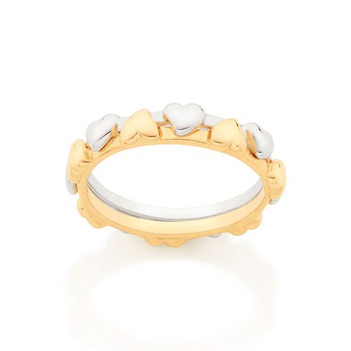 ANEL DUPLO CORAÇÕES BANHADO A OURO 18K E EM PLATINA