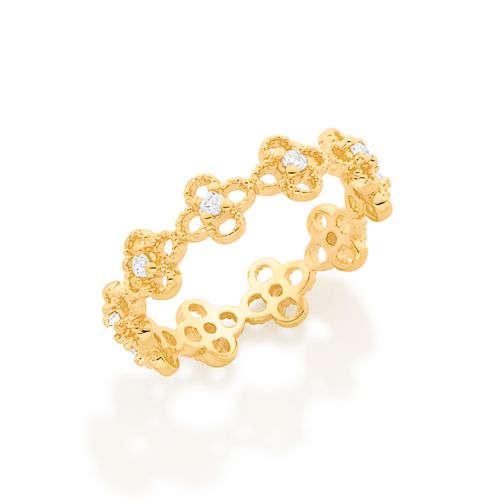 ANEL MINI FLORES BANHADO A OURO 18K COM ZIRCÔNIAS