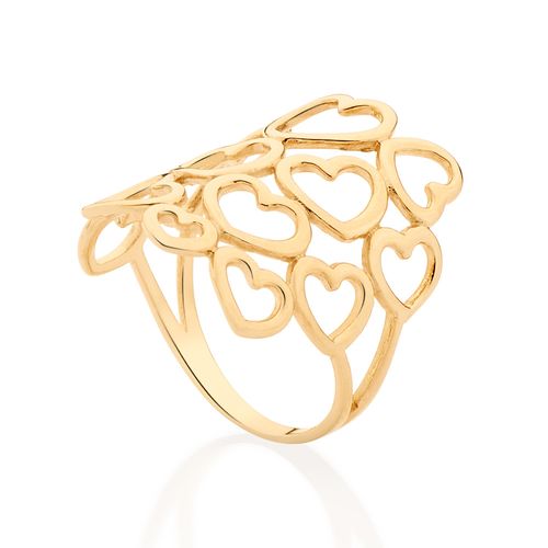 MAXI ANEL CORAÇÕES BANHADO A OURO 18K