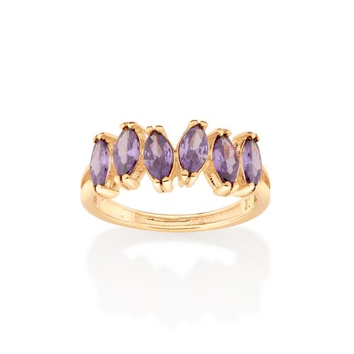 ANEL BANHADO A OURO 18K COM ZIRCÔNIAS NAVETES