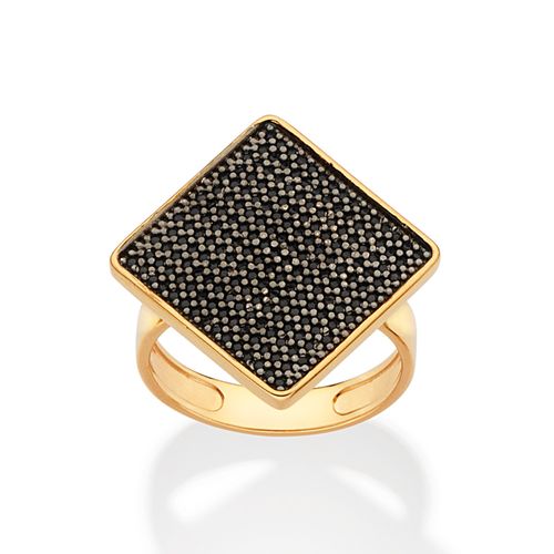 ANEL LOSANGO BANHADO A OURO 18K COM ZIRCÔNIAS E APLICAÇÃO DE RHODIUM NEGRO