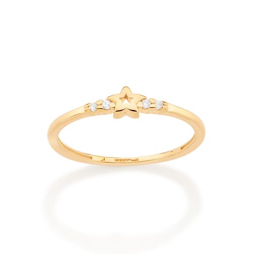 ANEL ESTRELA BANHADO A OURO 18K COM ZIRCÔNIAS