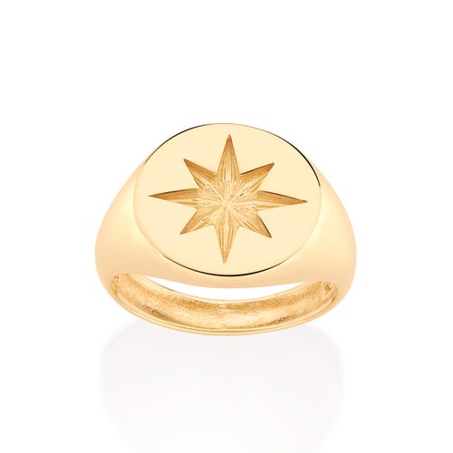 ANEL ESTRELA ROSA DOS VENTOS BANHADO A OURO 18K