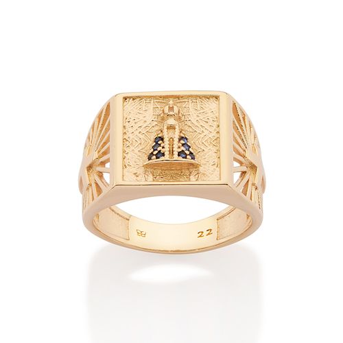 MAXI ANEL NOSSA SENHORA APARECIDA BANHADO A OURO 18K COM ZIRCÔNIAS