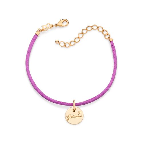 PULSEIRA TE DEDICO BANHADA A OURO 18K COM FIO ACETINADO E PINGENTE ESCRITO GRATIDÃO