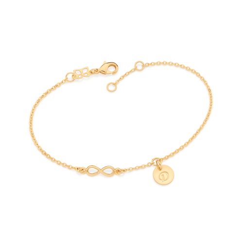 PULSEIRA INFINITO E LETRA BANHADA A OURO 18K -LETRA D