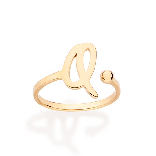 ANEL DE LETRA BANHADO A OURO 18K-LETRA Q