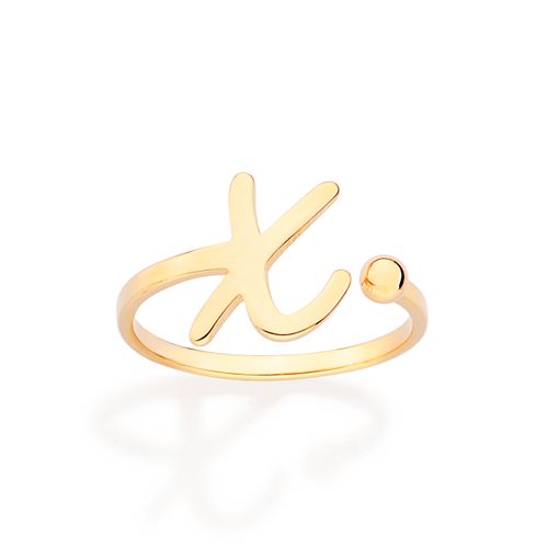 ANEL DE LETRA BANHADO A OURO 18K-LETRA X
