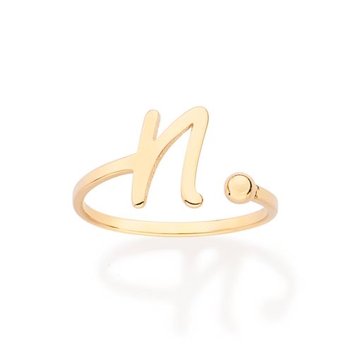 ANEL DE LETRA BANHADO A OURO 18K-LETRA N