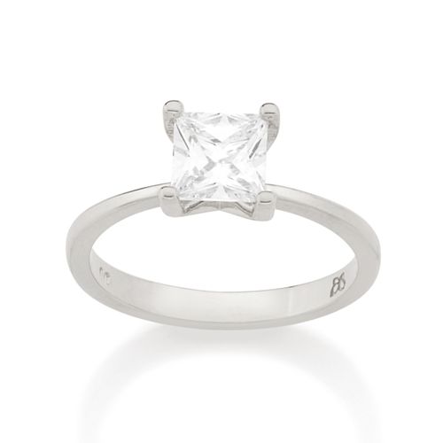 ANEL SOLITÁRIO BANHADO A RHODIUM COM ZIRCÔNIA QUADRADA