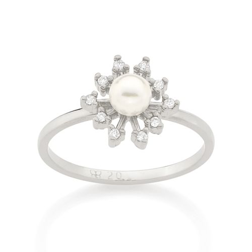 ANEL BANHADO A RHODIUM COM PÉROLA E ZIRCÔNIAS