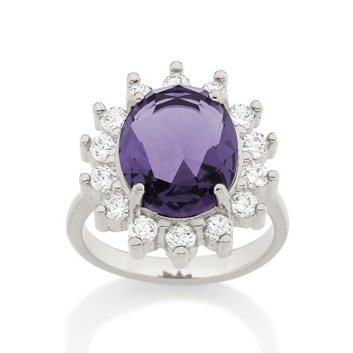 ANEL FLOR COM ZIRCÔNIAS E CRISTAL BANHADO A RHODIUM