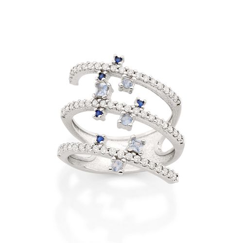 ANEL ESPIRAL BANHADO A RHODIUM COM ZIRCÔNIAS