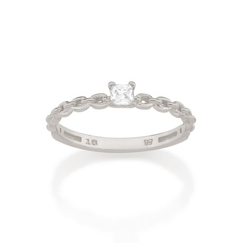 ANEL SOLITÁRIO QUADRADO BANHADO A RHODIUM COM ZIRCÔNIA