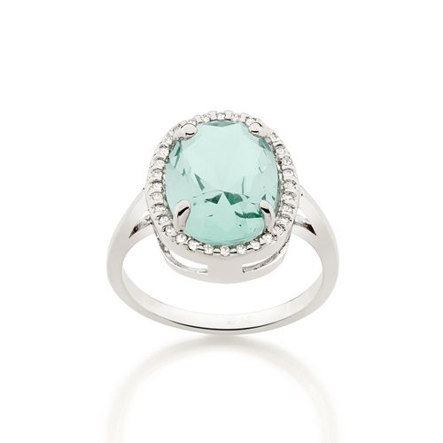 ANEL OVAL BANHADO A RHODIUM COM CRISTAL E ZIRCÔNIA
