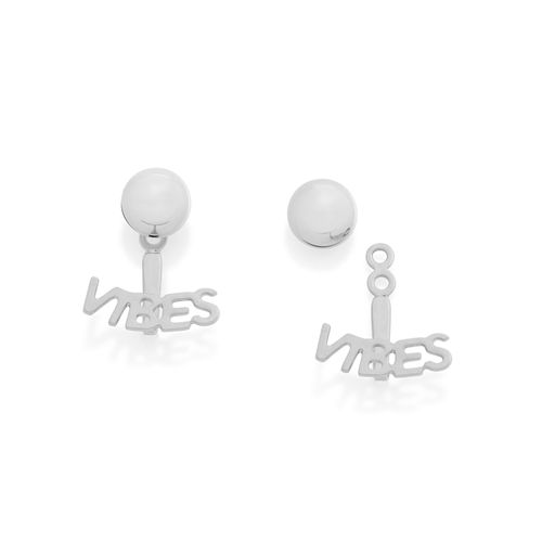 BRINCO EAR JACKET BANHADO A RHODIUM COM A ESCRITA VIBES