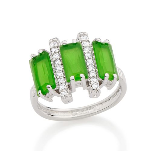 ANEL RETANGULOS BANHADO A RHODIUM COM ZIRCÔNIAS E CRISTAIS
