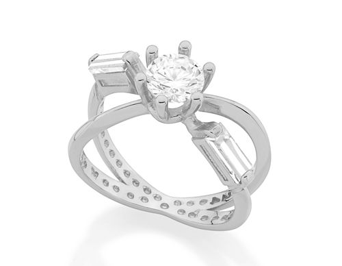 ANEL ARO DUPLO BANHADO A RHODIUM COM CRISTAIS E ZIRCÔNIA