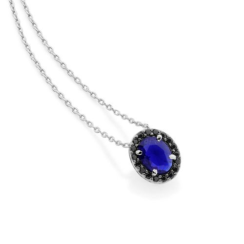GARGANTILHA BANHADA A RHODIUM COM CRISTAL E ZIRCÔNIAS NEGRAS