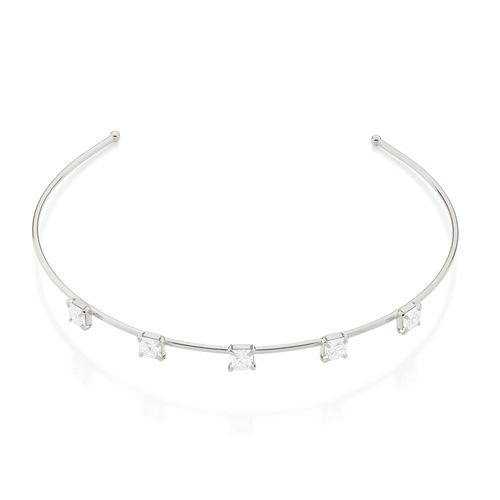GARGANTILHA CHOKER BANHADA A RHODIUM COM ZIRCÔNIAS
