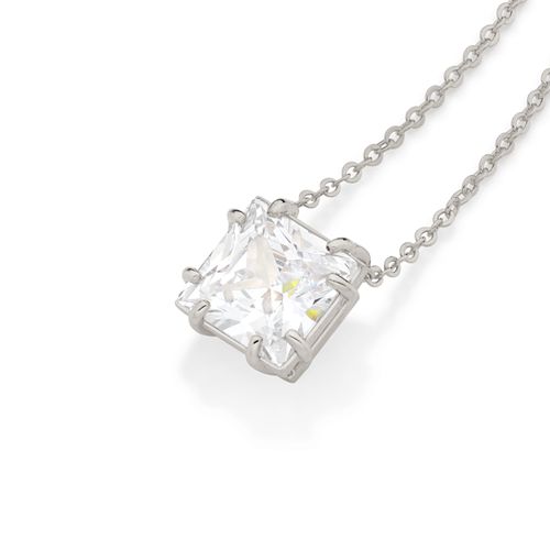 GARGANTILHA BANHADA A RHODIUM COM ZIRCÔNIA QUADRADA