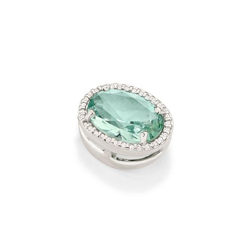 PINGENTE OVAL BANHADO A RHODIUM COM CRISTAL E ZIRCÔNIAS