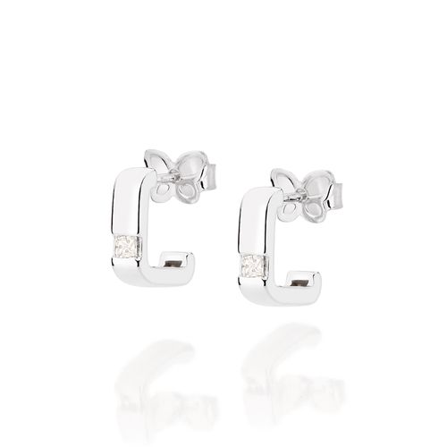 BRINCO ARGOLA QUADRADA BANHADO A PLATINA COM ZIRCÔNIAS