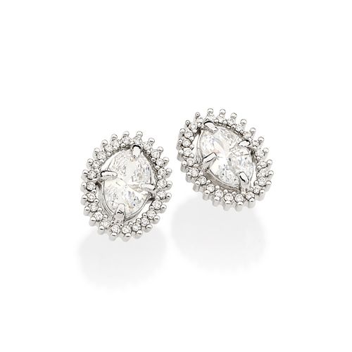 BRINCO OVAL BANHADO A PLATINA COM ZIRCÔNIAS