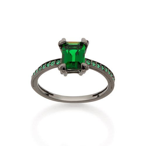 ANEL BANHADO A RHODIUM NEGRO COM ZIRCÔNIAS E CRISTAL