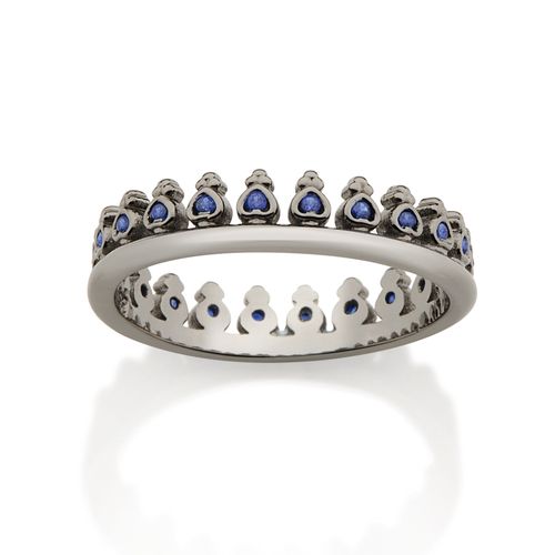 ANEL BANHADO A RHODIUM NEGRO NO FORMATO DE COROA COM ZIRCÔNIAS