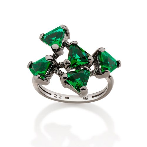 ANEL BANHADO A RHODIUM NEGRO COM CRISTAIS TRIÂNGULARES
