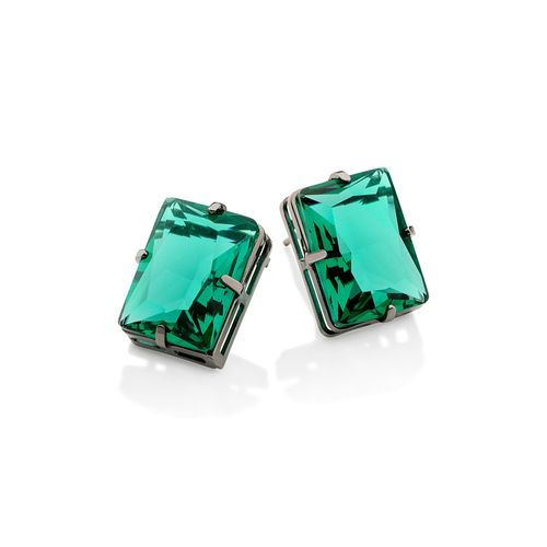 BRINCO SOLITÁRIO BANHADO A RHODIUM NEGRO FORMATO RETANGULAR