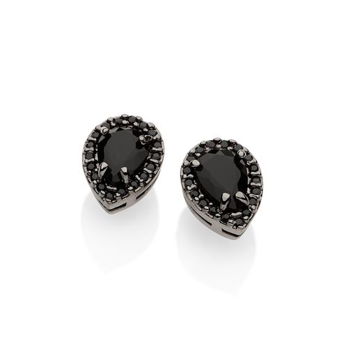 BRINCO BANHADO A RHODIUM NEGRO COM CRISTAIS GOTAS E ZIRCÔNIAS