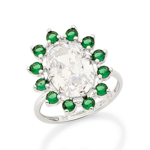 ANEL OVAL BANHADO A PLATINA COM ZIRCÔNIAS