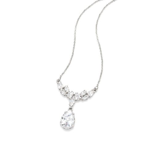 GARGANTILHA BANHADA A A PLATINA COM ZIRCÔNIAS GOTAS E NAVETES