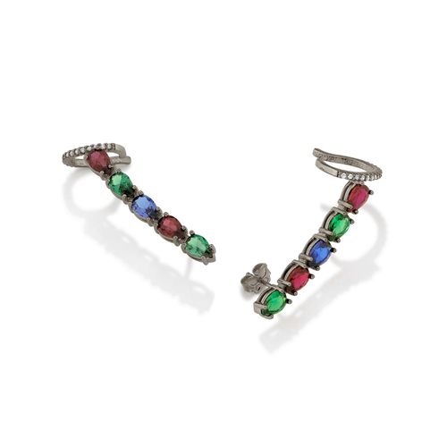 BRINCO EAR CUFF COM ZIRCÔNIAS BANHADO A RHODIUM NEGRO