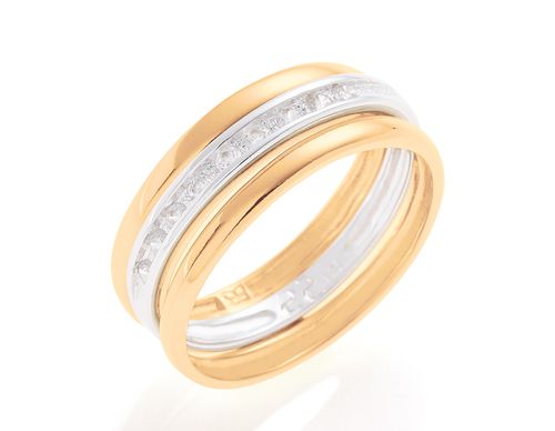ANEL TRIPLO BANHADO A OURO 18K COM APARADOR EM RHODIUM