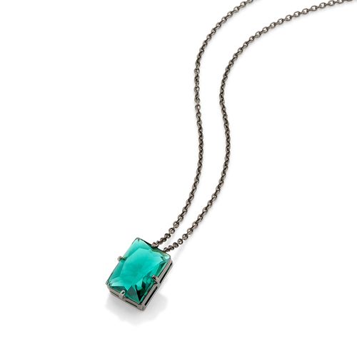 GARGANTILHA BANHADA A RHODIUM NEGRO COM CRISTAL RETANGULAR